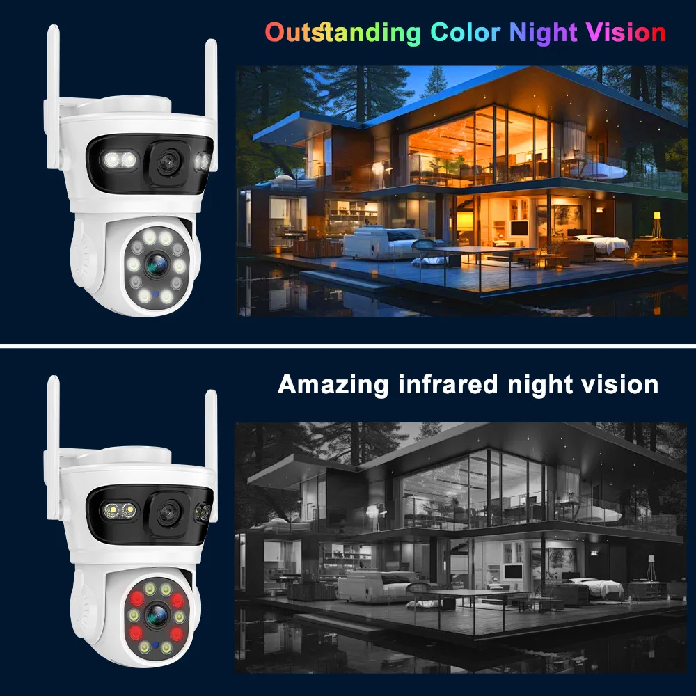 كاميرا HFWVISION 6MP PTZ واي فاي 360 ° كاميرا IP مزدوجة العدسة، كاميرا مراقبة للمنزل الذكي في الهواء الطلق 4X Zoom IP65 HD CCTV