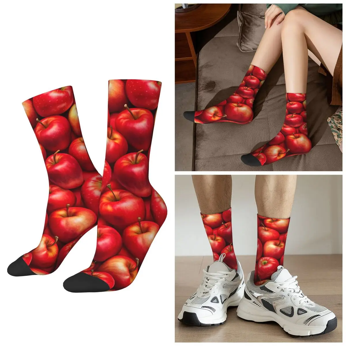 

All Seasons Retro Trend Apple Socks Harajuku Sport Middle Tube Socks Sweat Absorbing Stockings for Men Women Gifts