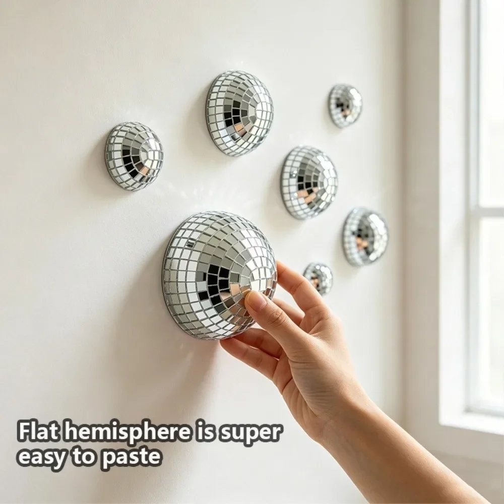5Pcs Metallic Disco Ball Half Wall Decor Semicircle Light-refracting Mirror Disco Ball Wall Art Glittery Glass Mirror
