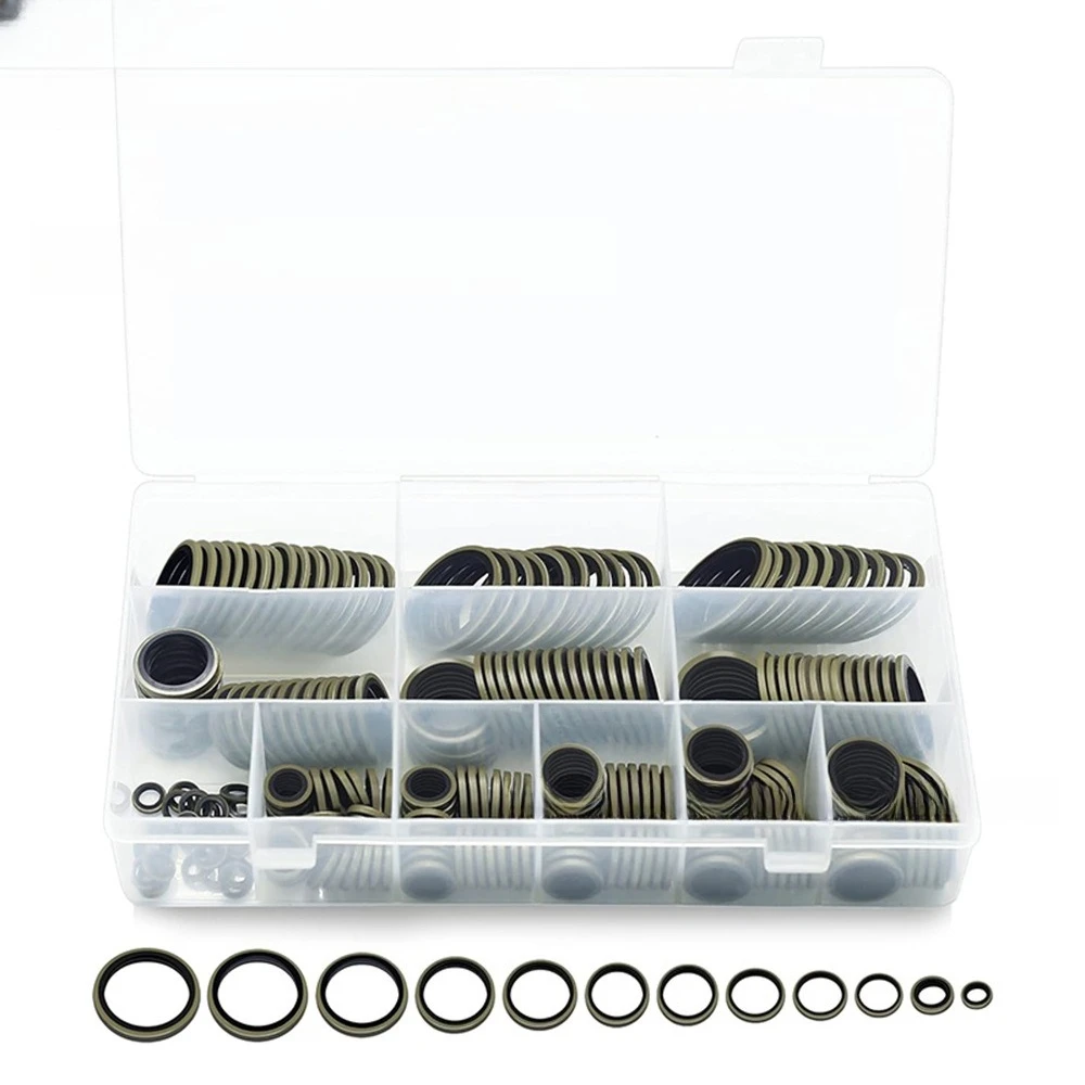 245PCS M6-M30 NBR O-Ring Assortment Kit, Nitrile Rubber Composite Sealing Washers for Oil Pipe, High Pressure Leak Proof Gaskets