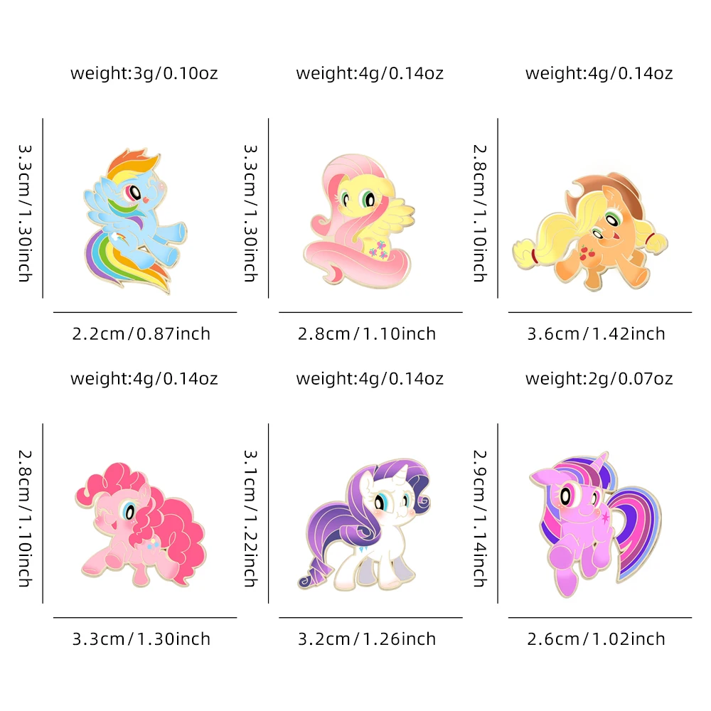 My Little Pony – ensemble de 6 pièces en émail imprimé UV, broches de Collection de personnages de dessins animés pour les Fans de MLP, cadeau pour filles et enfants