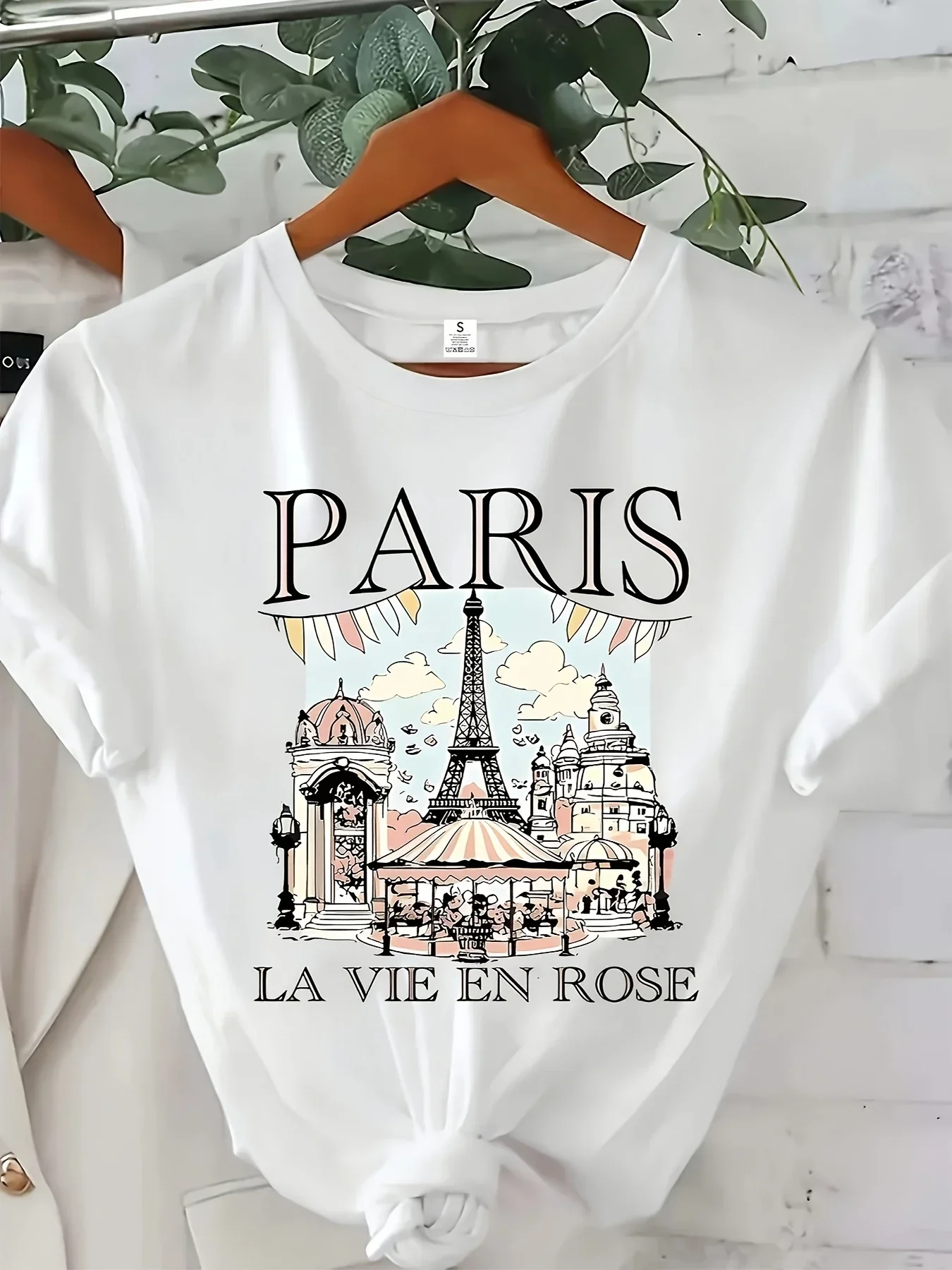 Women's Paris Landmarks Eiffel Tower Season Comfort Travel Fashion Easycare Clothing Ladies T Shirts Graphic Casual Round