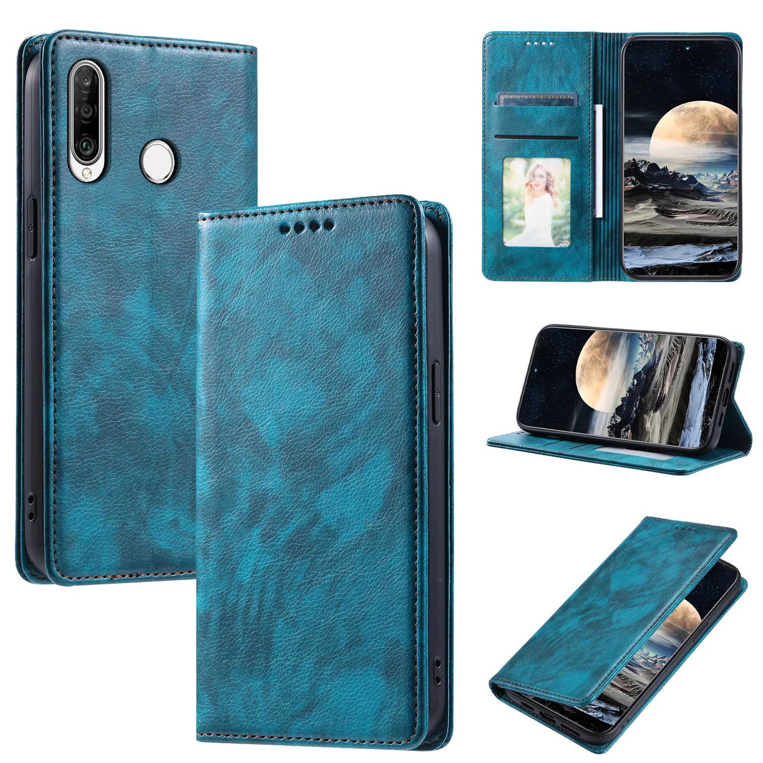 

For Huawei P30 Lite Phone Case Lychee Silicone Protective Case Flip Leather Case