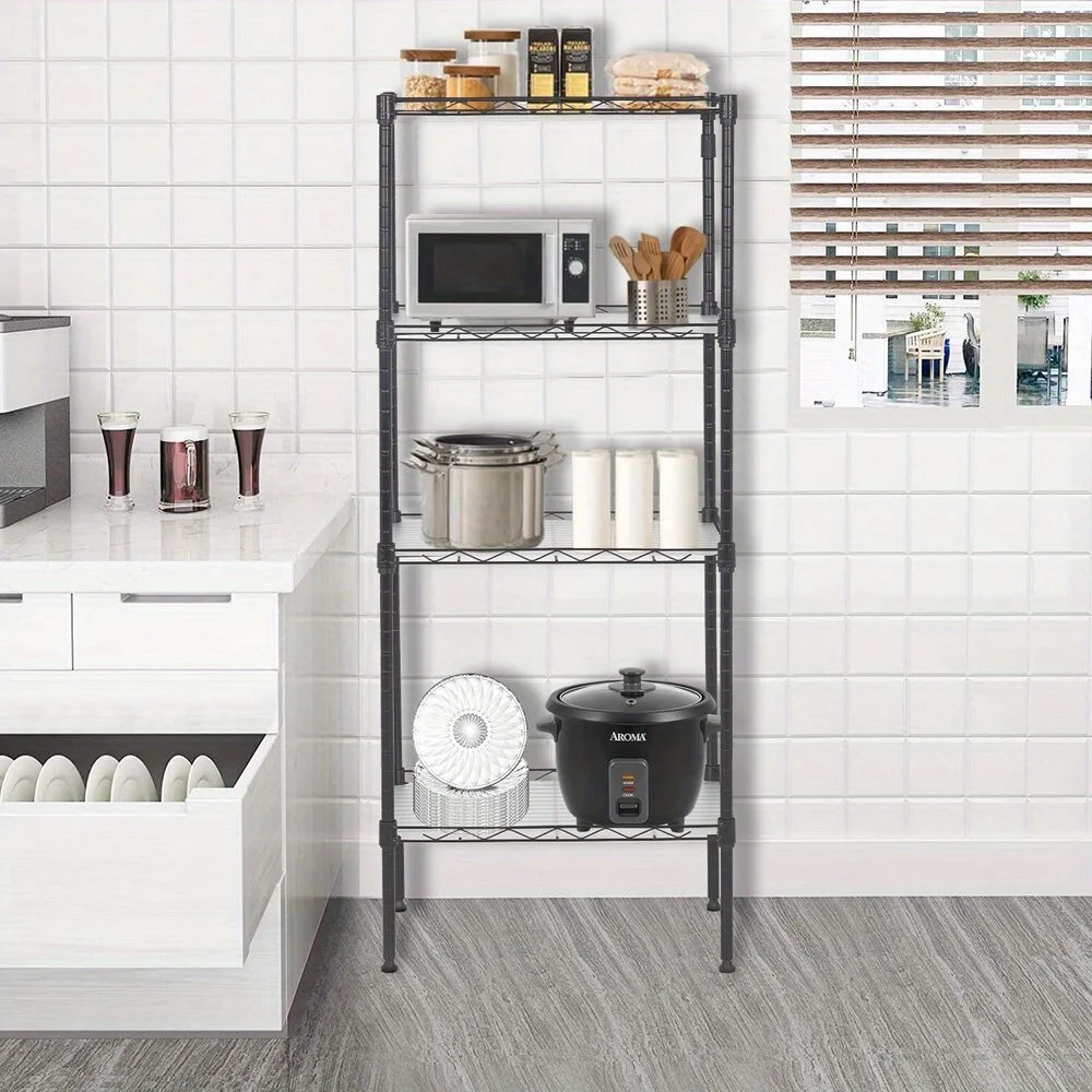 

Wire Shelves Metal Shelf with 4 PP Sheets Storage Shelves 4 Tier
