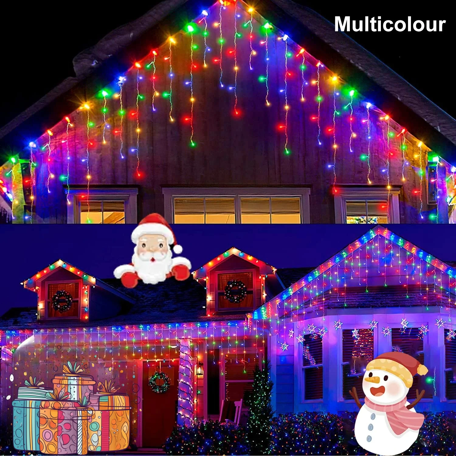 Solar Curtain Icicle Lights Outdoor Eaves Decoration Lights 8 Lighting Modes Wedding Christmas Party Garden Fairy Lights String image 5