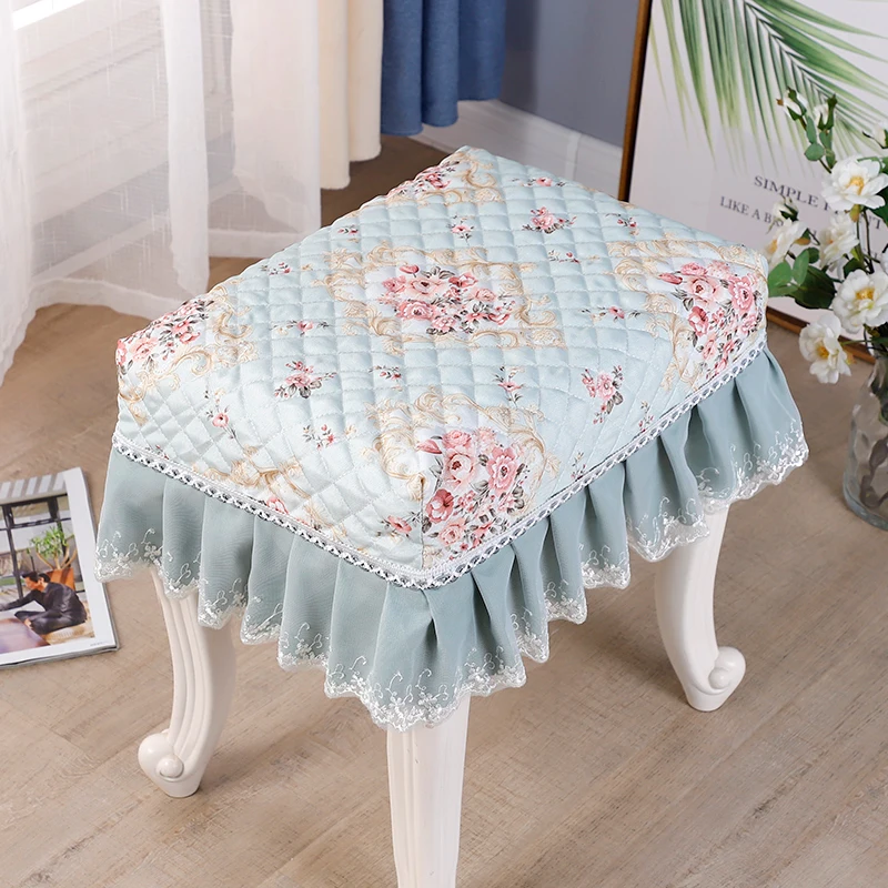 European Style Piano Stool Cover Lace Embroidery Pastoral Flora Printed Chair Seat Pad Slipcover Cosmetic Stool Cover