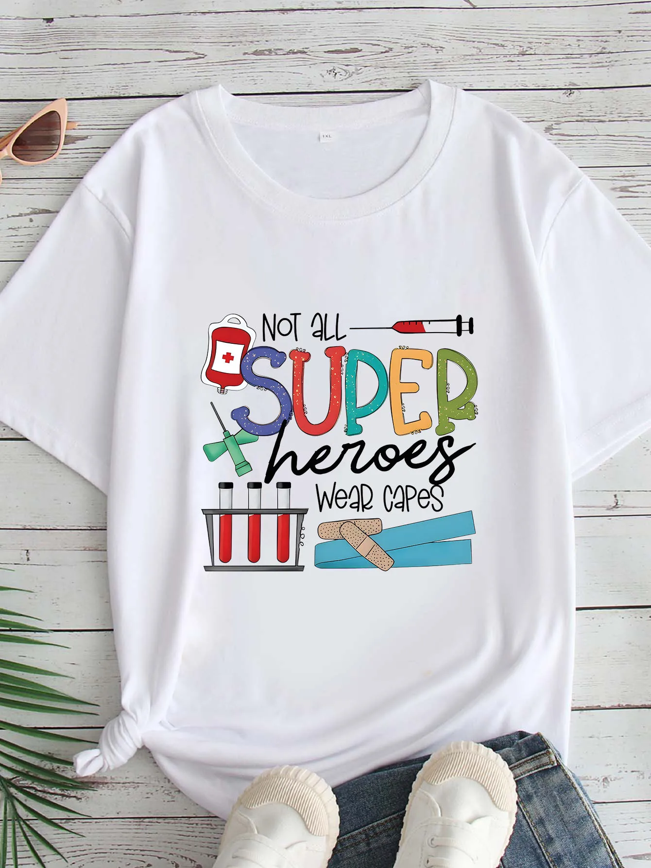 

Женская футболка большого размера с круглым вырезом и короткими рукавами, с принтом, 1-7XL, удобный повседневный топ в европейском стиле