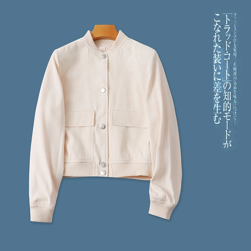 

Faionable Casual Long Sve Stand Collar Single Button Women's Jaet Autumn New Sle ort Length Outerwear 3387