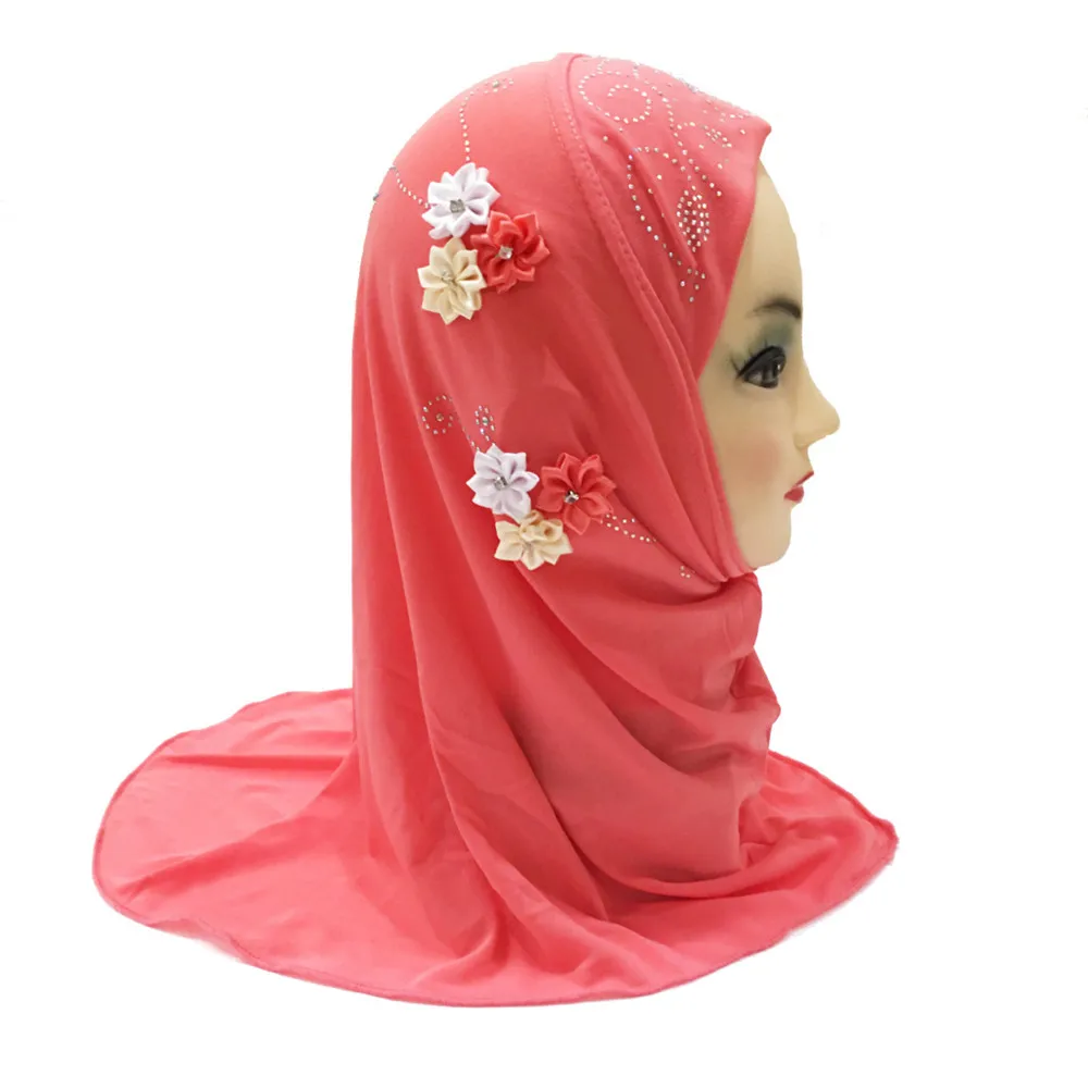 

Beautiful Small Girls Al Amira Hijab with Flowers Fit 2-6 Years Old Kids Pull On Islamic Scarf Head Wrap Muslim Headscarf Hat