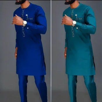 Nueva ropa de diseñador para hombre, ropa de marca de lujo para hombre, traje tradicional africano Dashiki, 2 piezas, trajes elegantes para hombre, conjunto de pantalón completo