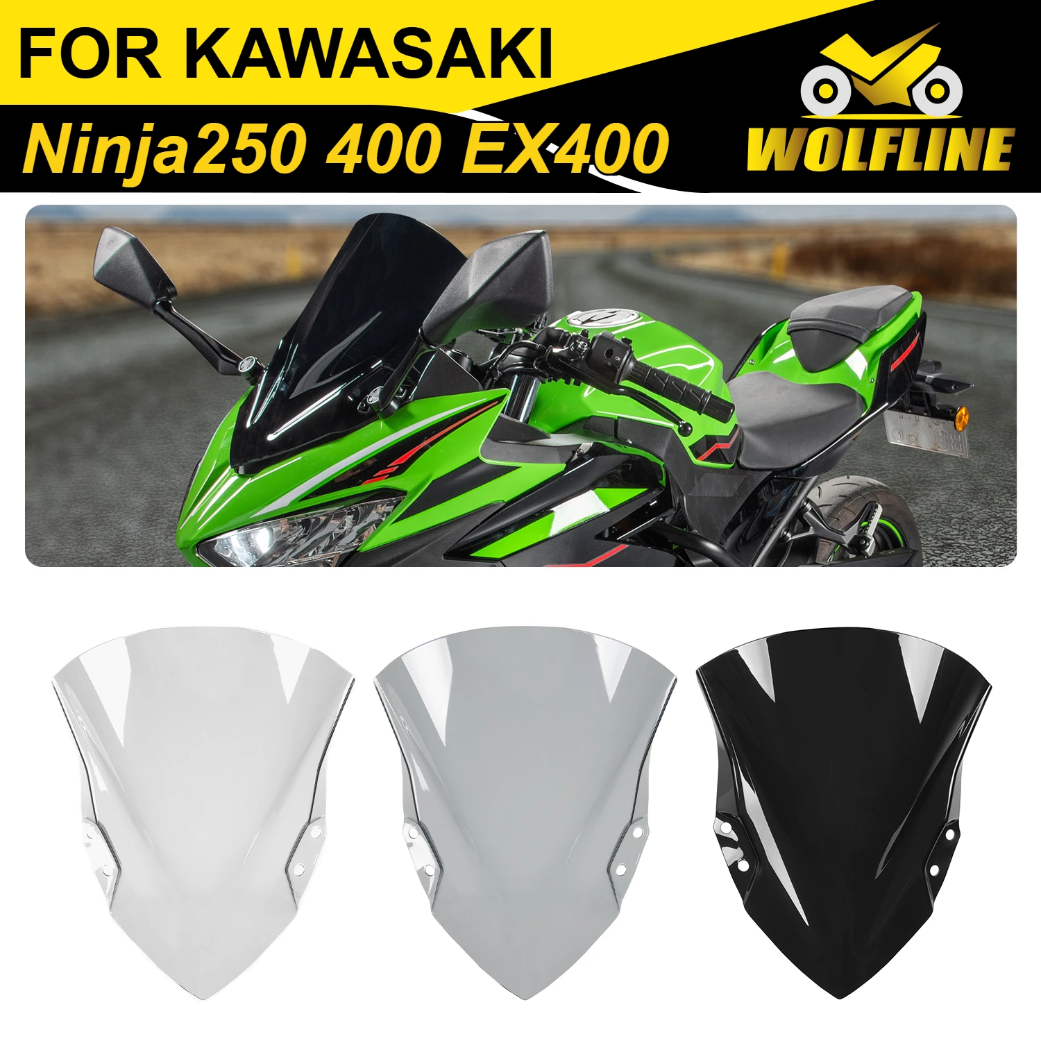 

Wolf Line Motorbike Wind Shield Front Flyscreen for Kawasaki Ninja250 2018-2023 Ninja400/EX400 2018-2024 2019 2020 2021 2022