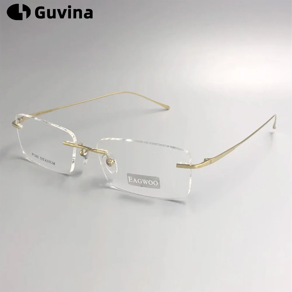 

Guvina очки из чистого титана без оправы, оптическая оправа, безрамочные очки для широкого лица с длинным дужкой, 145 мм