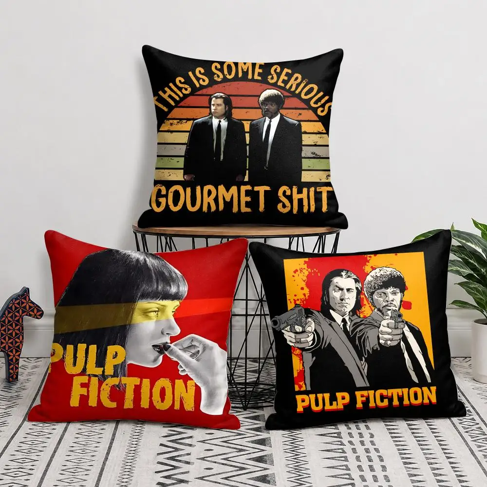 P-Pulp Fiction TV Show Cushion Cover Silky Short Plush Invisible Zipper Dustproof Sofa Pillow Case For Home Decor