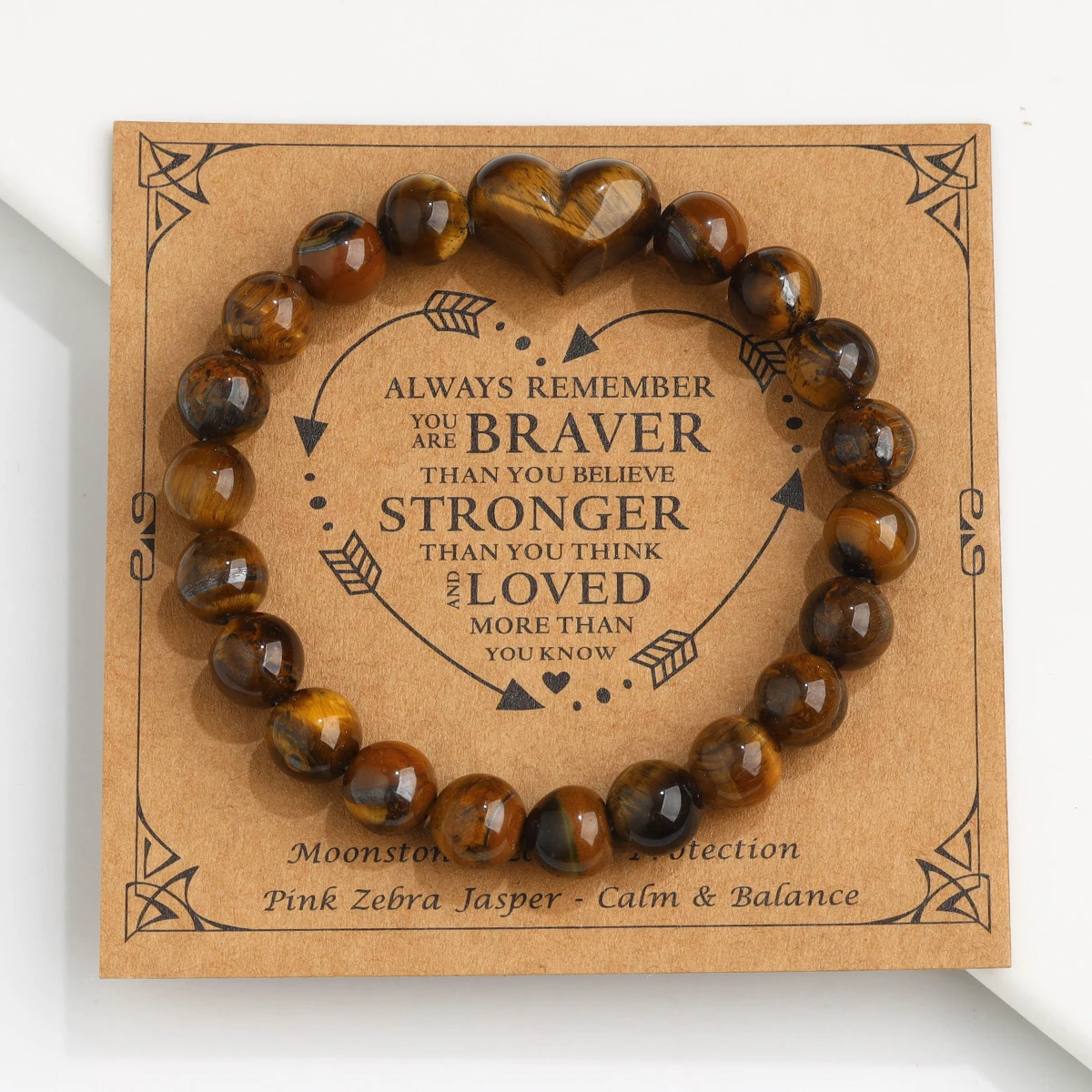 قطعة واحدة من سوار الخرز المستدير الجديد لعيد الحب مقاس 8 مم من الحجر الطبيعي على شكل قلب مناسبة للأزواج لتقديمها كهدية (شحنها)