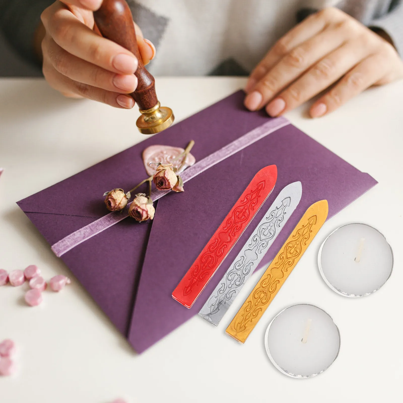 1Set Wax Seal Stamp Kit DIY Supply Sealing Wax Spoon Handmade Vintage Decorative Scrapbooking Invitation Seal Stamp Tools