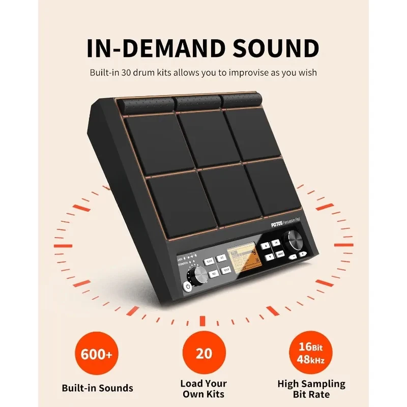 Percussion Sample Pad Electric Drum Pad with 9 Velocity-Sensitive Drum Pad, 592+ Sounds, Electronic Drum Set Pad Multipad