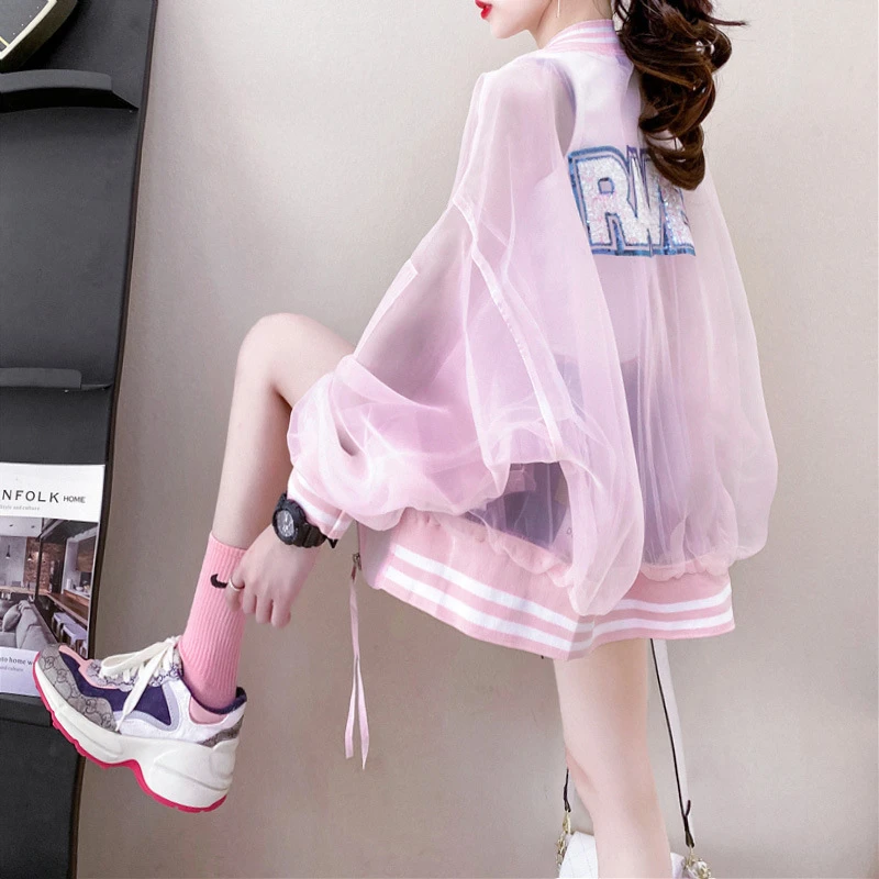 Baseball Uniform Cardigan Sunscreen Women's Coat 2024 New Thin Foreign-Style Anti-Ultraviolet Breathable Casual Jacket