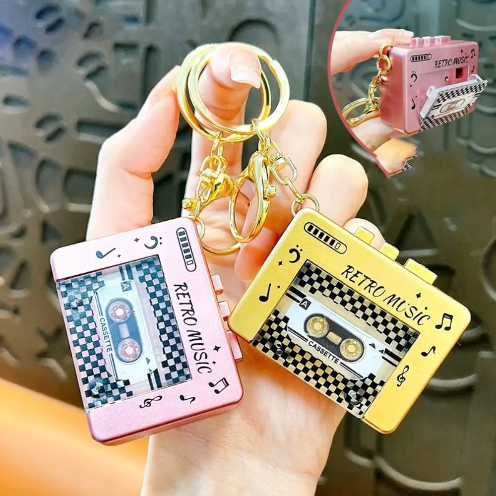 Simulation Retro Tape Recorder Keychain With Music Vintage Recording Music Box Pendant Tape Cartoon Mini Player Car Key Rings