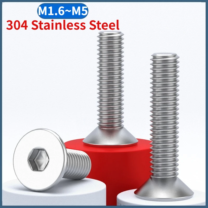 Beicai M1.6 M2 M2.5 M3 M4 M5 SUS304 Stainless Steel Hexagon Hex Socket Flat Countersunk Screws Allen Bolts