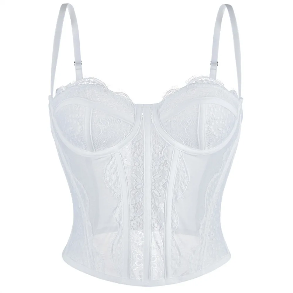 Women S Summer Outerwear Sexy and Sensual Lace Strapless Camisole Style Corset with Padded Straps Strapless Top Corselet Bordado