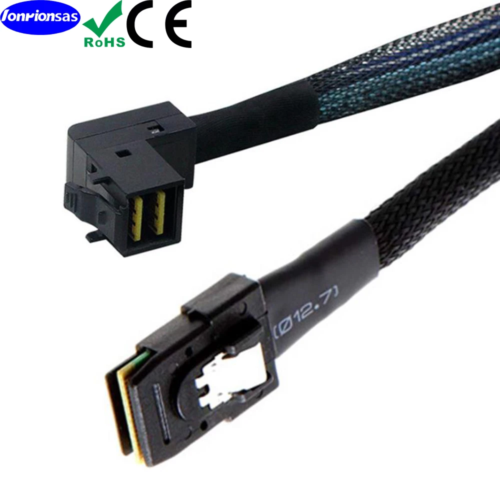 LONRIONSAS#Mini SAS HD 8643 90 degree to SFF-8087 12G cable 100 Ohm, Flexible, Support RAID, PCIE Controller