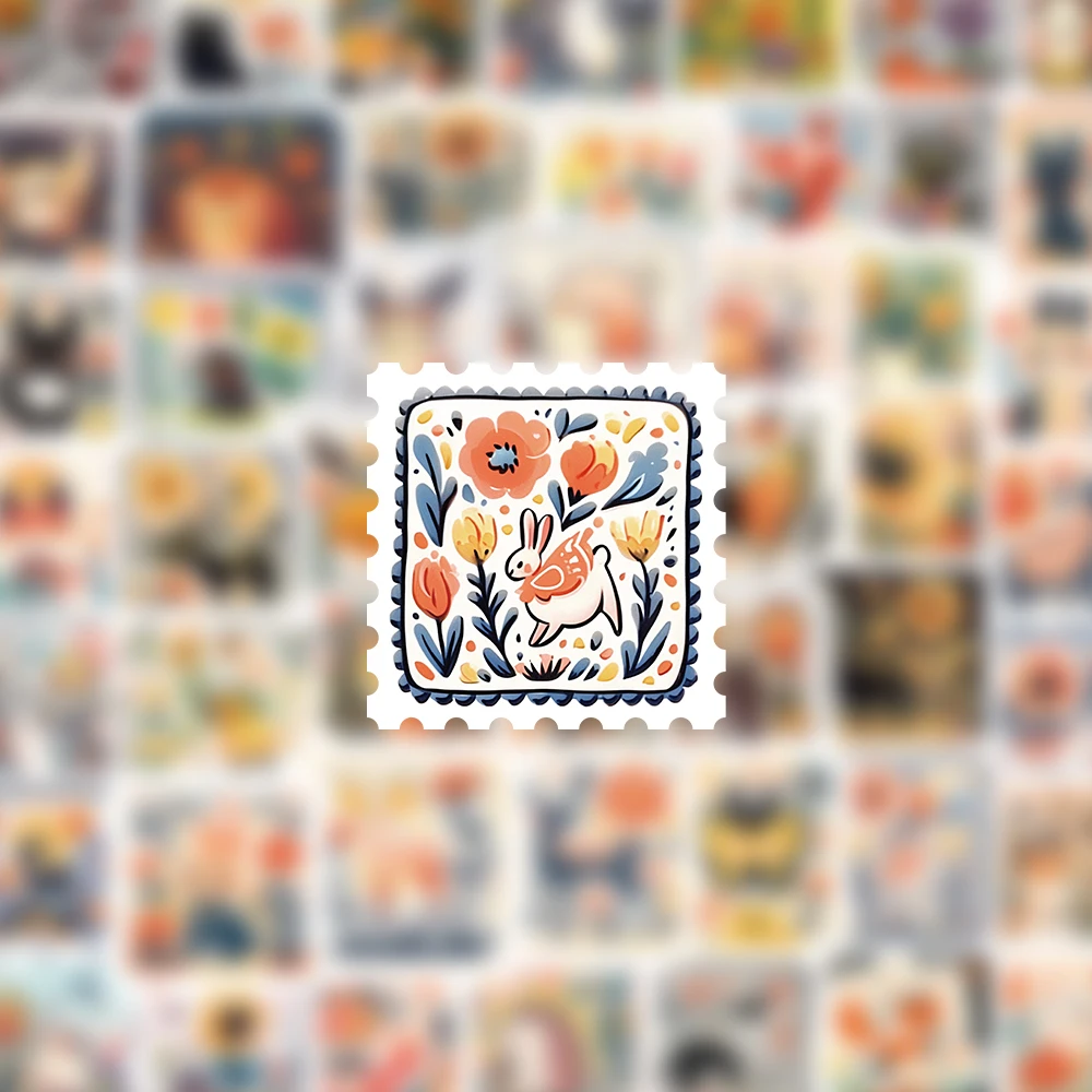 Juego de pegatinas florales de animales de estilo Vintage, calcomanías de dibujos animados dibujadas a mano para diario, planificador, álbum, decoración de pared del hogar, estética, 50 Uds.