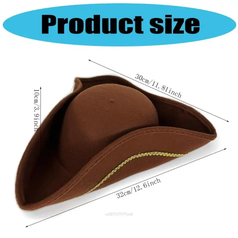 X5XA Pirate Captain Hat Fleece بطانة Golden في الفيكتورية الحزب Tricorn Hat