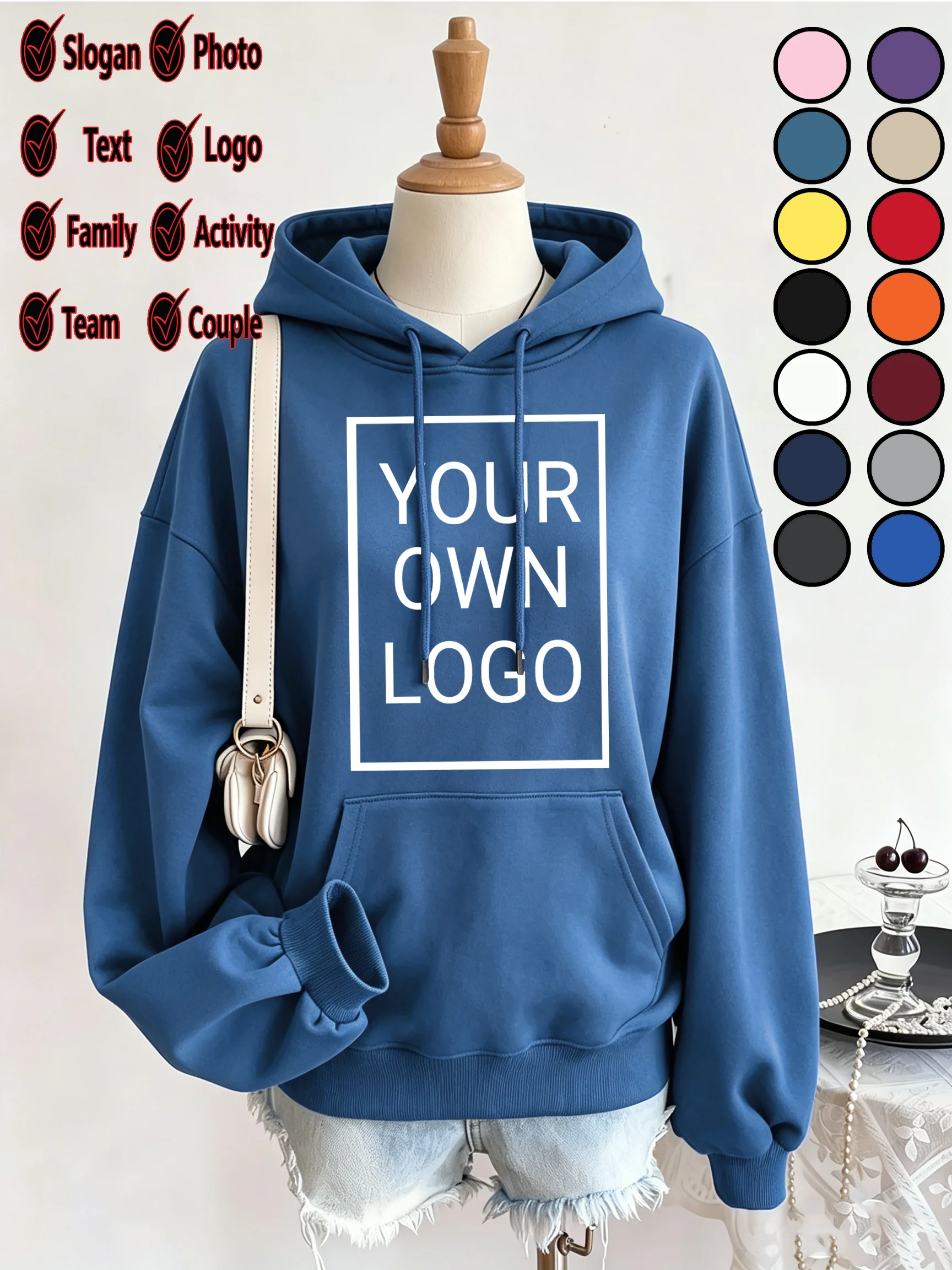 Custom DIY Pattern Text Picture Women's Hoody Loose Crewneck Sportswear Unisex Autumn Hoodies Comfortable Fleece Pullovers