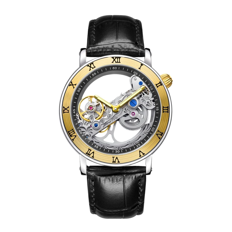 Fashion Top Men Mechanical Watch Unique Transparent Hollow Automatic Self Wind Watches Men Stainless Steel Tourbillon Watches