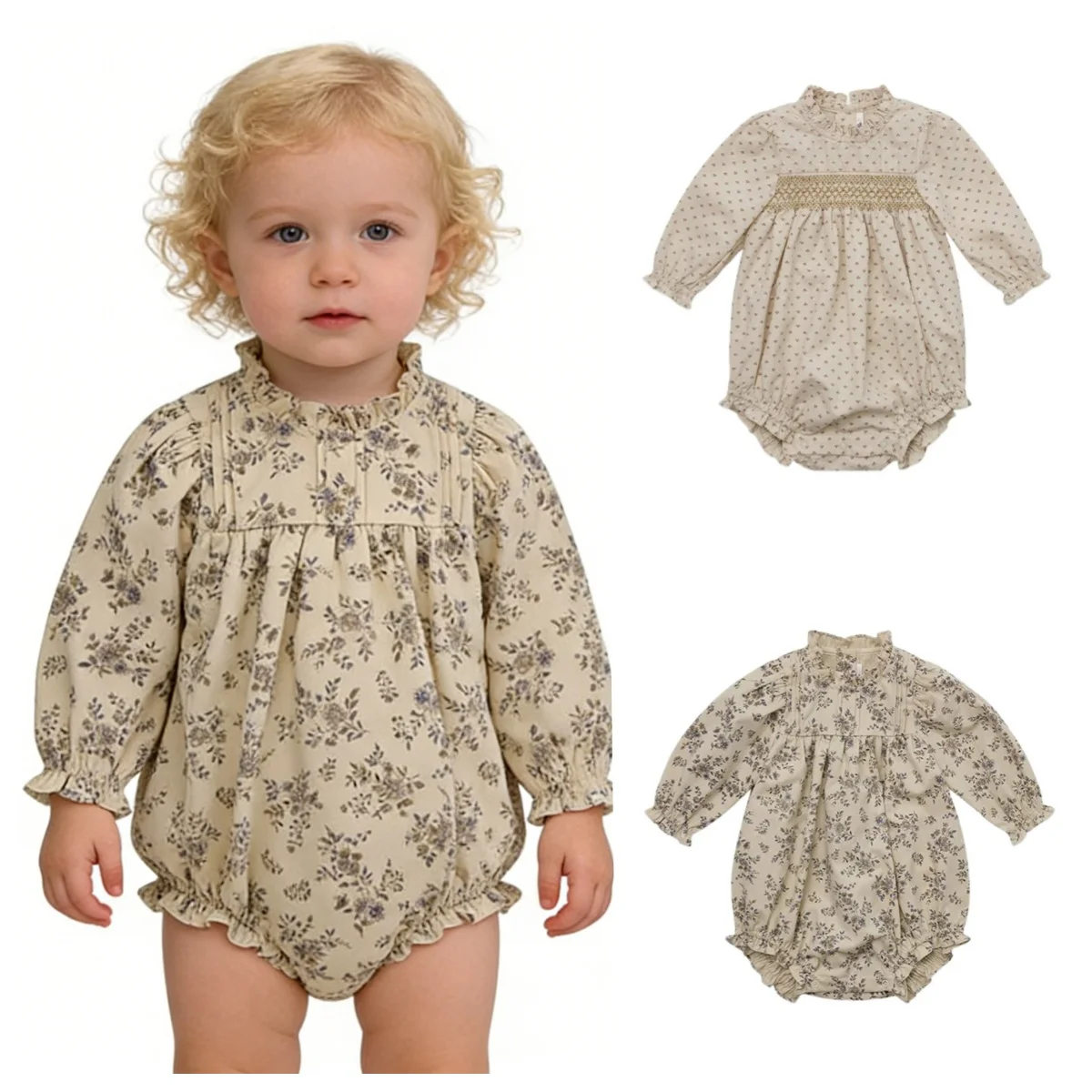 2026年秋新作-0-24ヶ月-子供服-韓国風-クライミングスーツ-長袖-コットン-プリント-幼児-女児-ロンパース