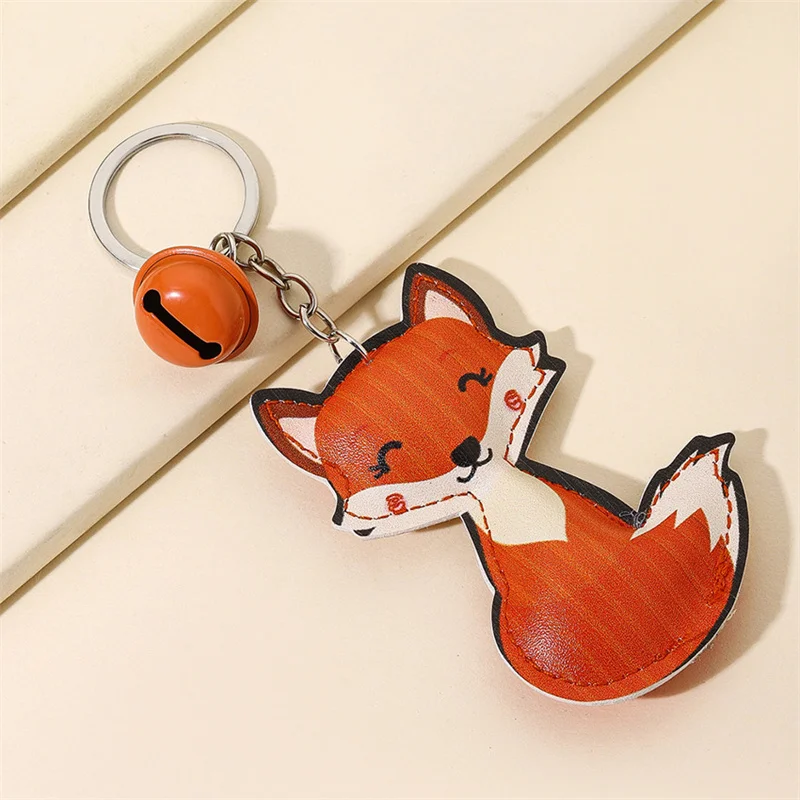 Fashionable Leather Fox Keychain Cartoon Cute Small Metal Bell Pendant Key Chain Animal Bag Charm Fashion Accessories