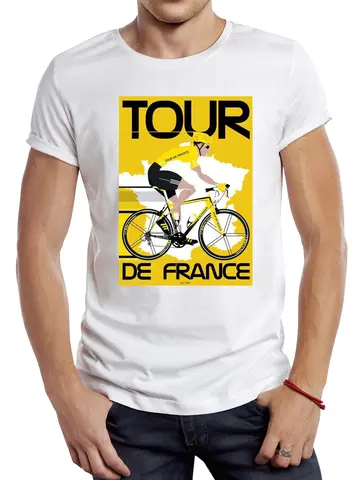 Vintage Tour De France Men T Shirt Casual Mountain Bike Male Tops Hipster Retro MTB Bicycle Printed Tee
