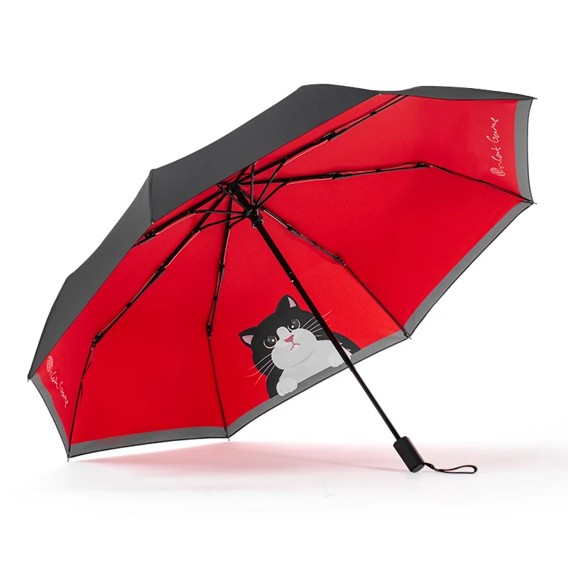 Słodki kociak 8-kostny składany parasol na co dzień śliczny kreatywny winylowy cień ochrona przed słońcem parasol przeciwdeszczowy lekki przenośny parasol damski