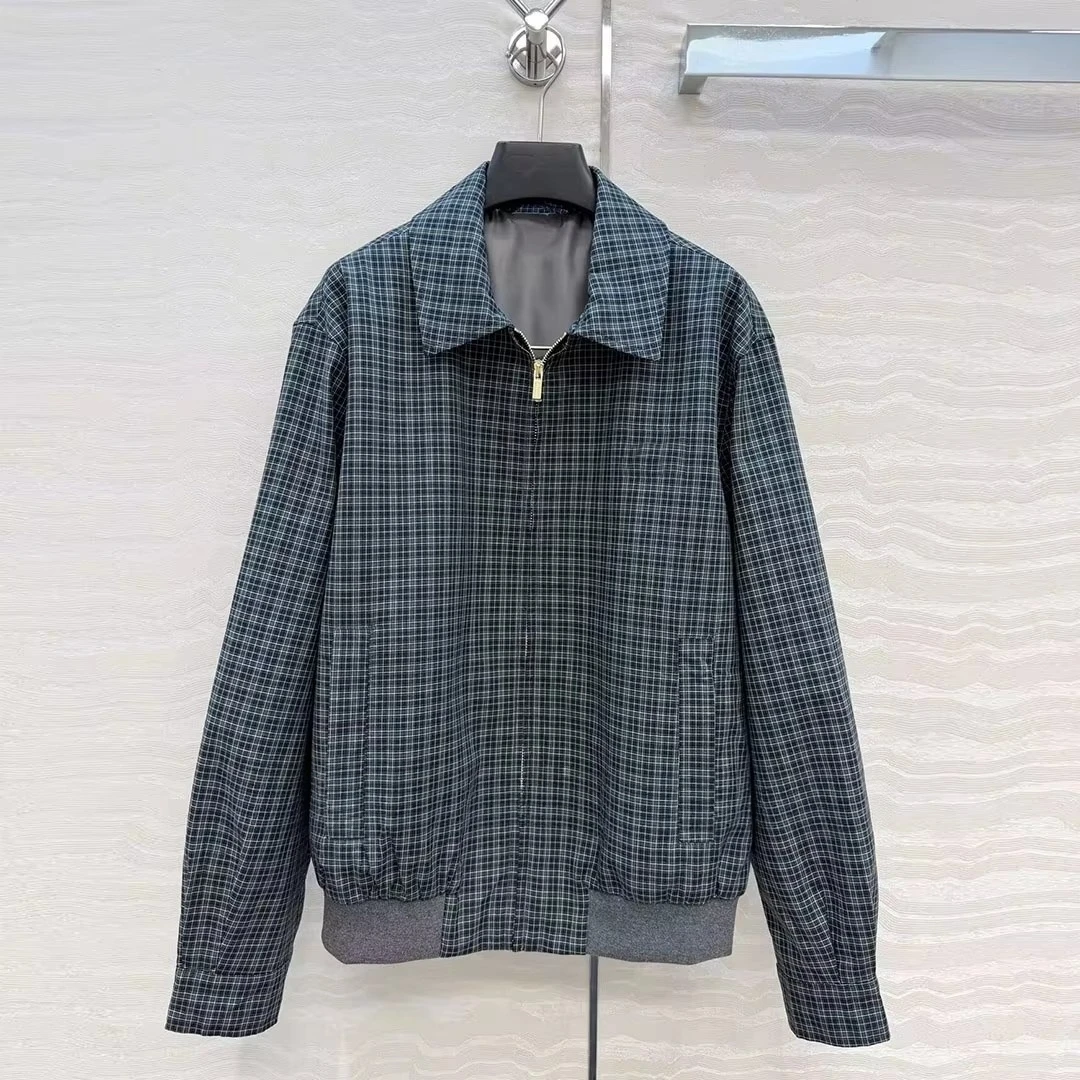 2026 New Autumn Old Money Style Vintage Coat Women Lapel Zipper Long Sleeve Blue Plaid Fashion Loose Cotton Chic Jacket