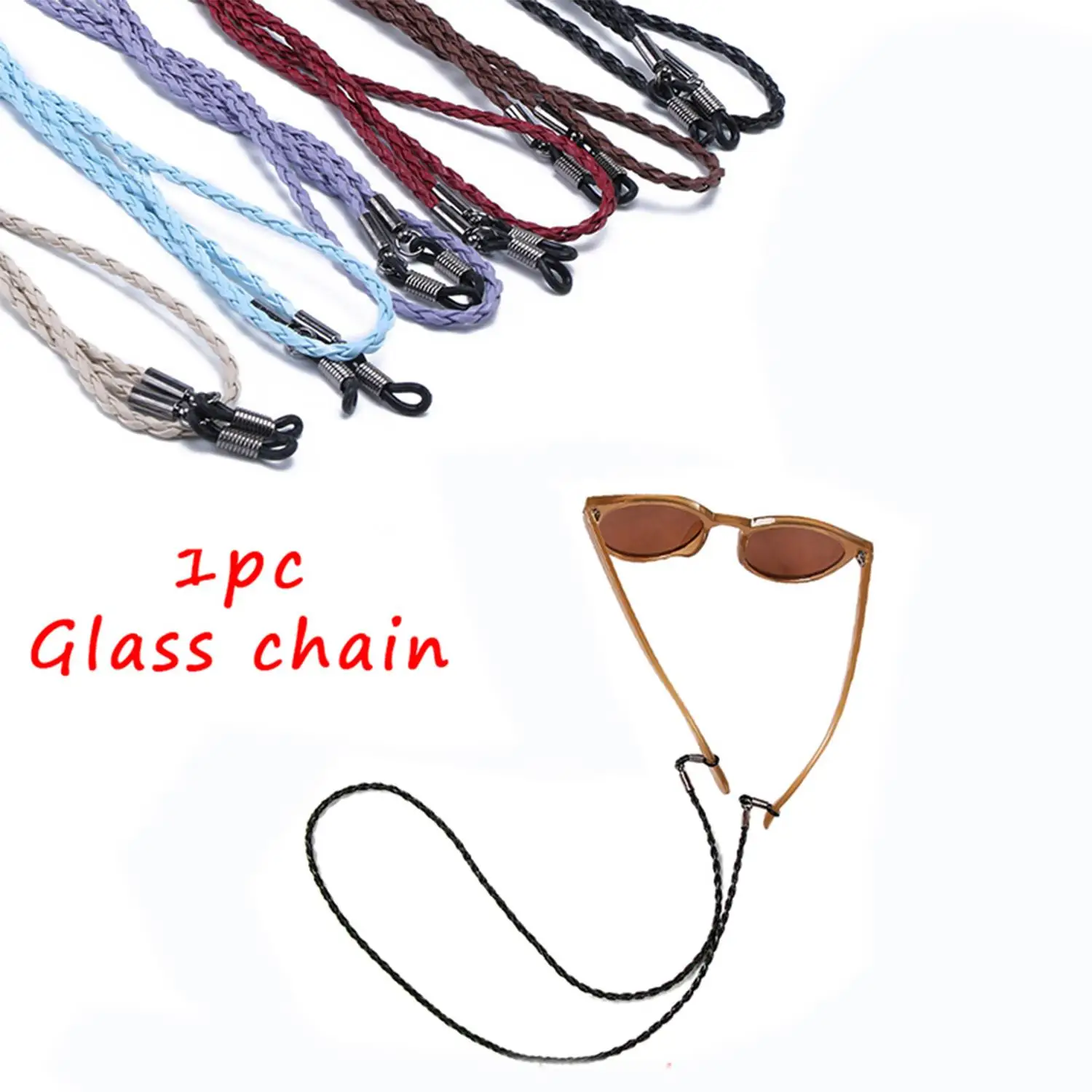 Eyeglasses Glasses Chain Holder Thick Twist Sunglasses Pu Leather Rope Braided Glasses Lanyard Strap Outdoor Sports Non-slip 1Pc