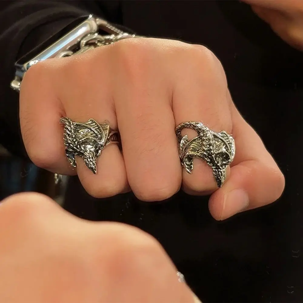 Fashion Punk Style Dragon Rings Opening Adjustable Pterosaur Wings Ring Vintage Retro Black Dragon Rings Party Gifts