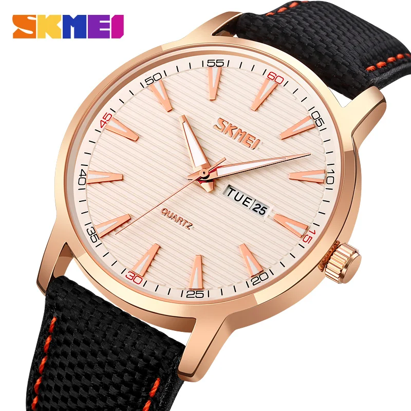 

SKMEI Watch Men Fashion Sports Quartz Clocks Mens Watches Top Brand Leather Military Waterproof Date Watch relojes para hombre