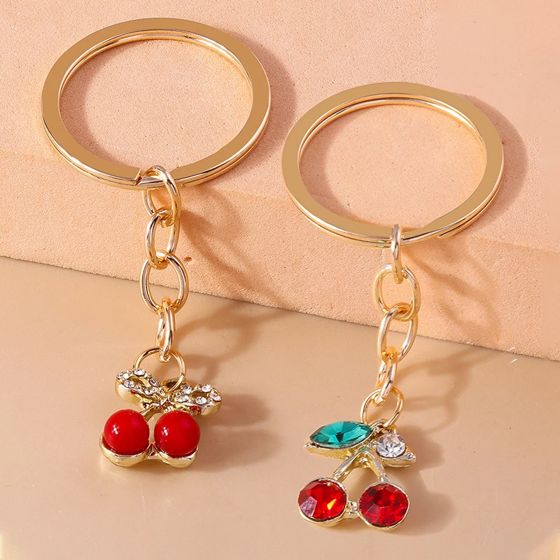 

Lovely Crystal Cherry Keychain Rhinestone Key Ring Pendants for Women Girls Handbag Decor Charms DIY Jewelry Gifts