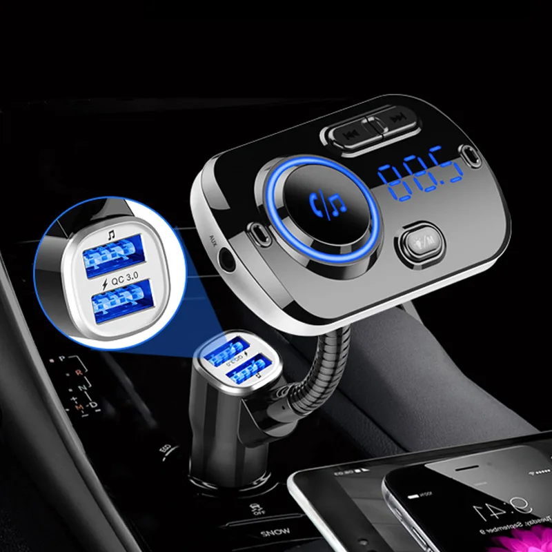 

BC49AQ Car Mp3 Player Bluetooth Hands-free Call Colorful Ambient Light QC3.0 Fast Charging Car FM Transmitter AUX Input Function