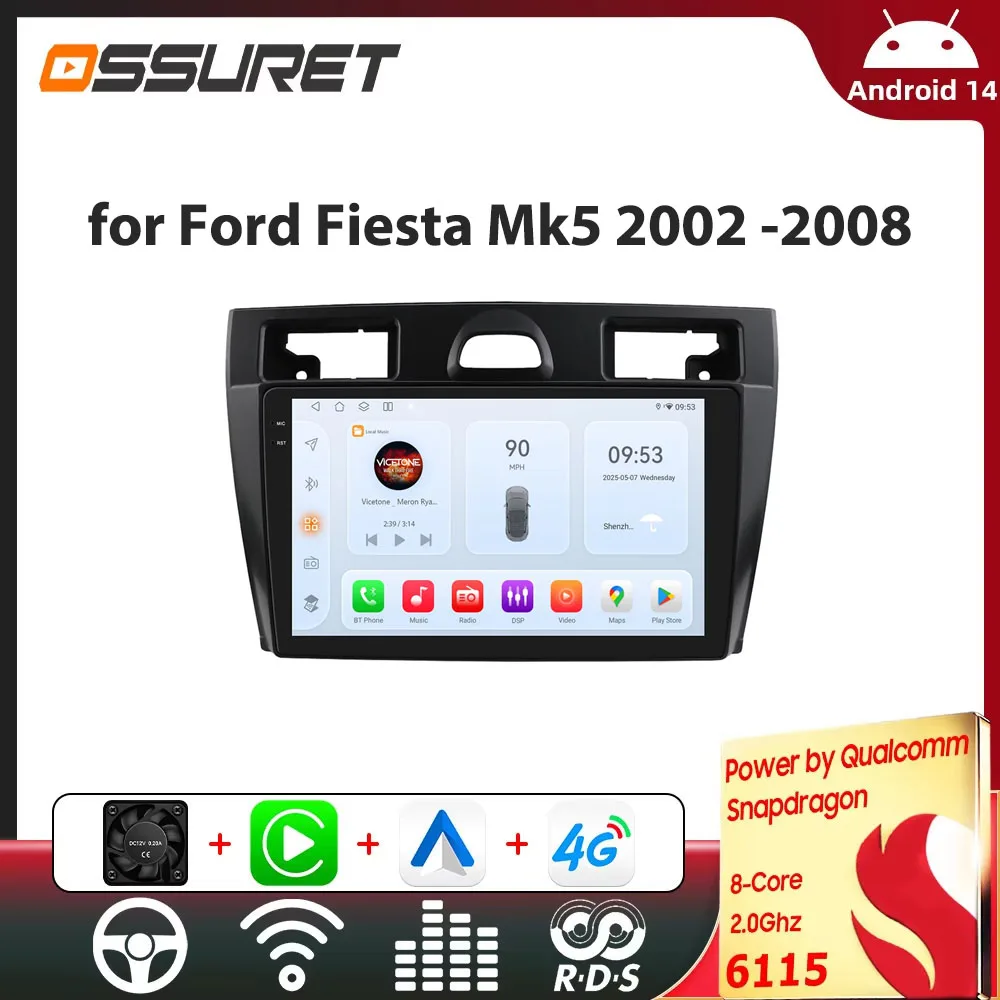 Auto-Multimedia-Player für Ford Fiesta Mk5 2002-2008, kabelloses Carplay, Android Auto, DSP, WIFI, 4G, RDS, GPS-Navigation, Autoradio