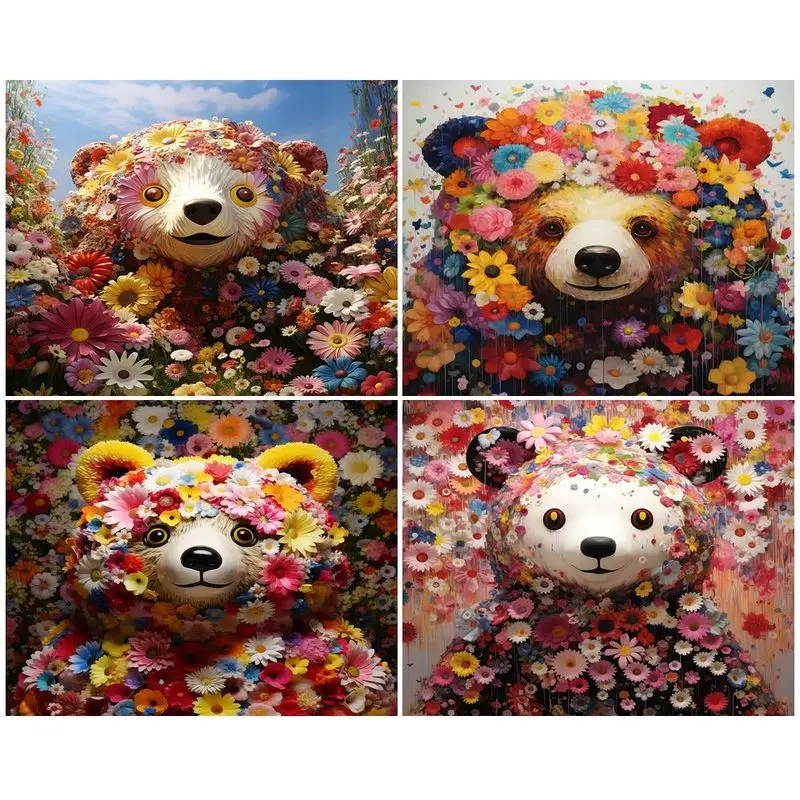 

CHENISTORY DIY Paint By Number Flower Bear For Adults Picture By Numbers Acrylic Paint On Canvas Kits Home Decoration