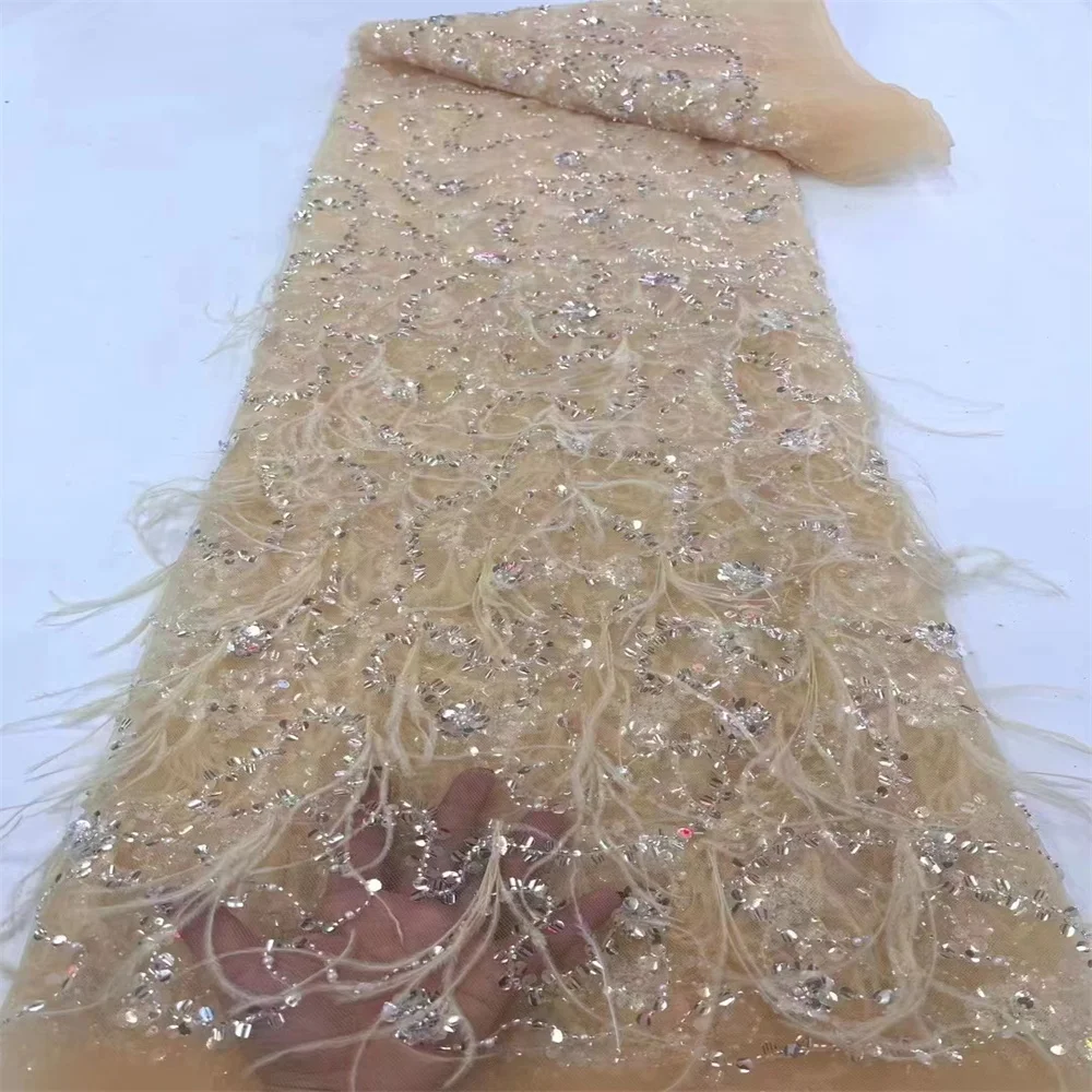 Tissu Africain 3D de Haute Qualité avec Paillettes et Perles, Dentelle Brodée NigWin, pour Patients, Tulle Français, 2024