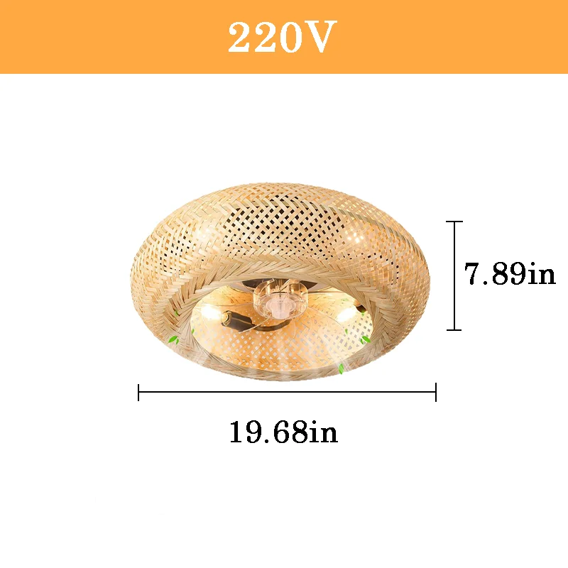 Bamboe plafondventilatorlamp Afstandsbediening Plafondventilator Licht E26 Geweven rotan kap Onzichtbare bladen Stille 6-speed Lamp voor slaapkamergebruik