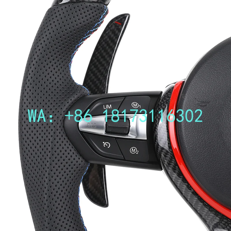 China Plant 2026 With Red Insert Trim Half Perforated Leather LED Carbon Fiber Steering Wheel  F10 F11 F20 F30 F32 M3 F80