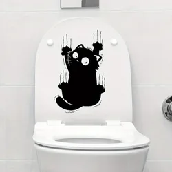 Lucky Cat Funny Black Cat Scratches Toilet Stickers Decorative Bathroom Decals Wall Stickers Self Adhesive Waterproof Home Decor
