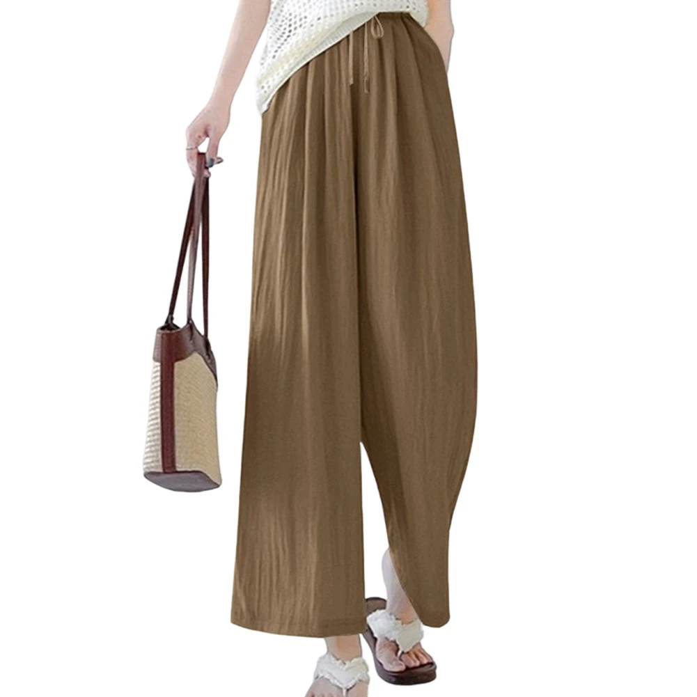 Women's Casual Loose 8-Point Pants with Elastic Waist Solid Slim Wide Leg Trousers for Summer and Four Seasons