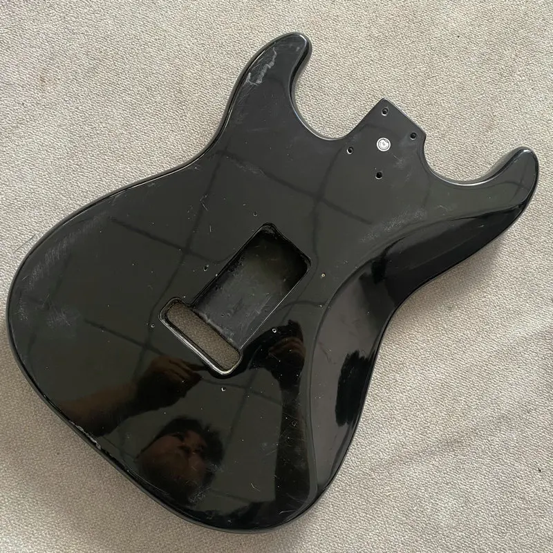 FB946 Replace&DIY Solid Wood Black Color 6 String ST Electric Guitar Body HSH Pickups 2 Pivots Tremolo Bridge Right Hand DIY