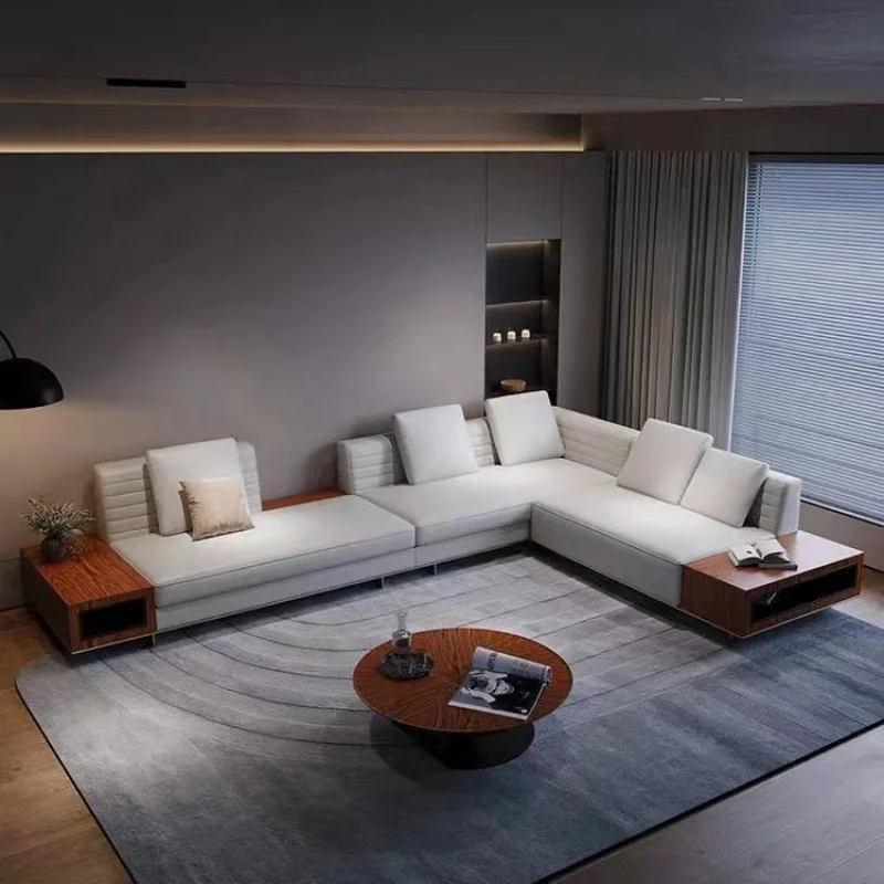 

Итальянский минималистичный диван ROGER для больших апартаментов, угловой шезлонг прямой формы из хлопка и льняной ткани.