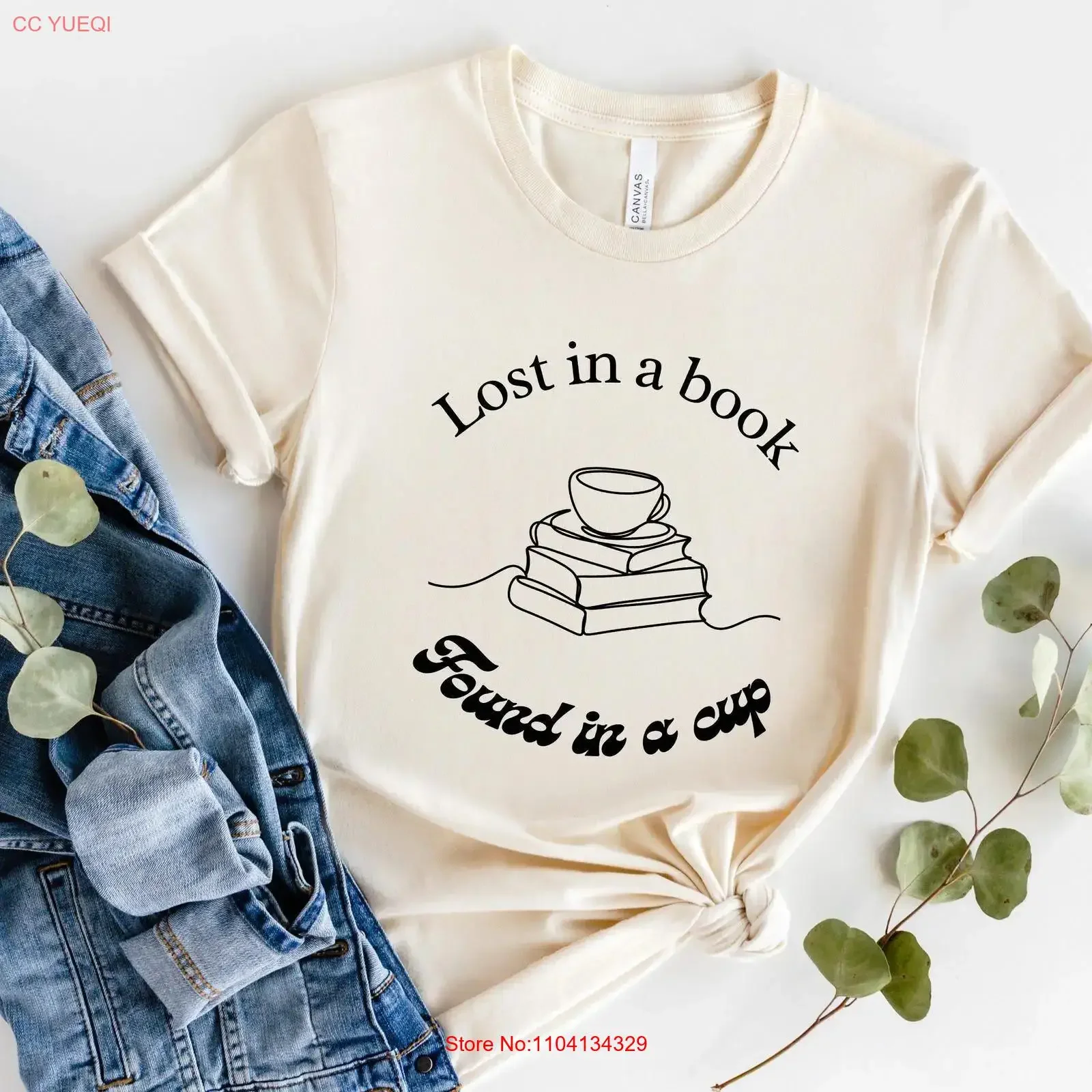 Lost in a Book Found Cup T Shirt Coffee Lover Bookworm Cafe Minimalist Stack of Books Bella Canvas 3001 vintage Washed Soft