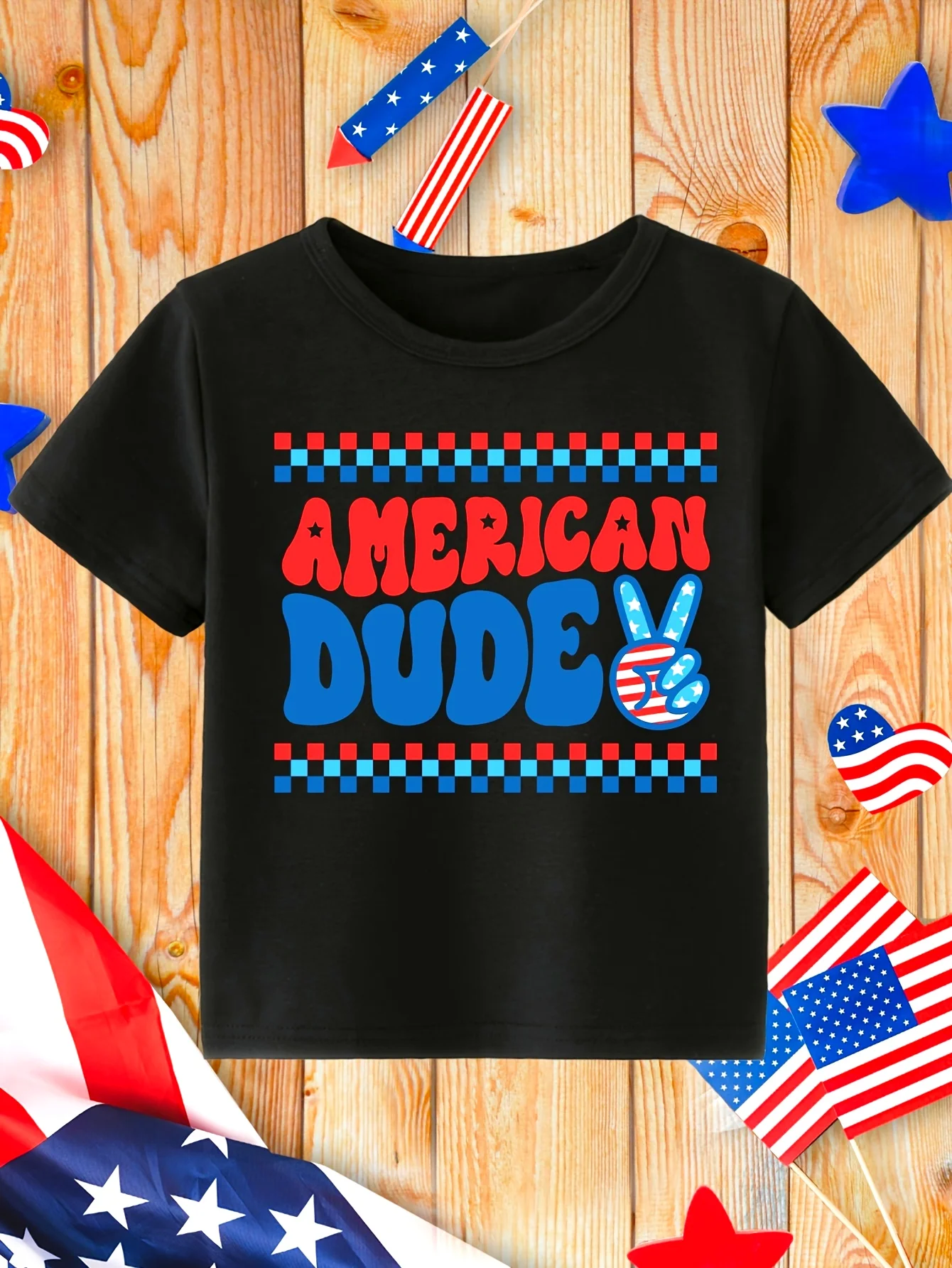 TX4087‑Boys‑Independence‑Day‑Letter‑Print‑Casual‑Versatile‑Trendy‑Summer‑Kids‑T‑Shirt